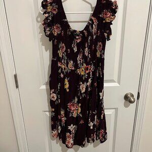 Torrid Size 1 Burgundy Floral Off Shoulder Dress